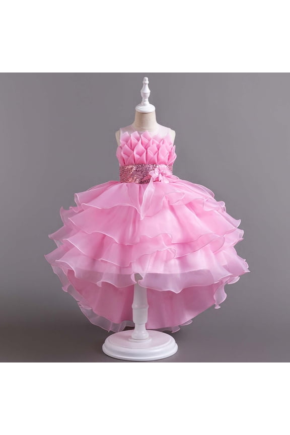 Children Train Skirt Cake Princess Dress Girl Bowknot Puffy Gown Dress for Going Out (Pink,6-7 Years)