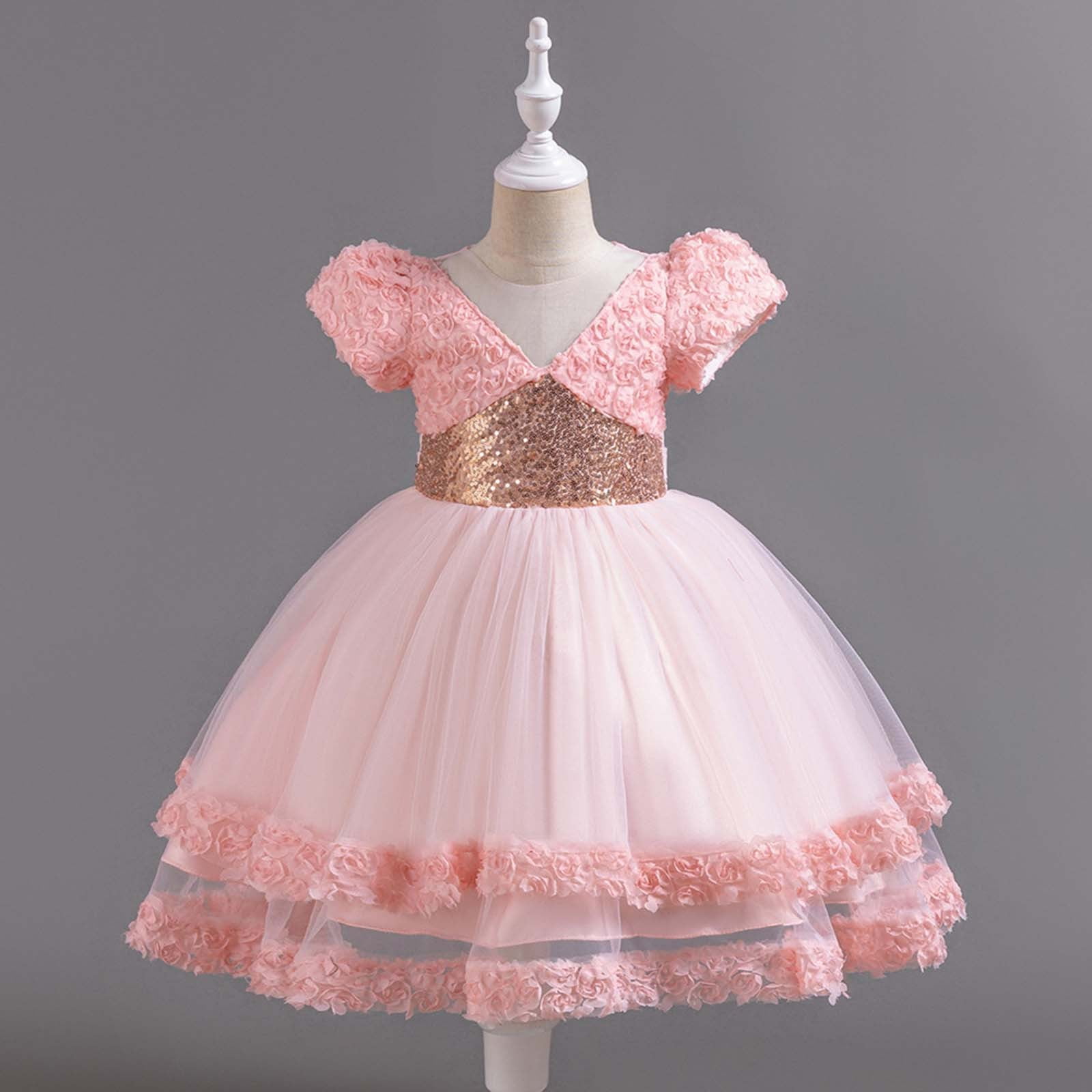 EQWLJWE Children Wedding Dress Glitter Netting Princess Dress Girl ...