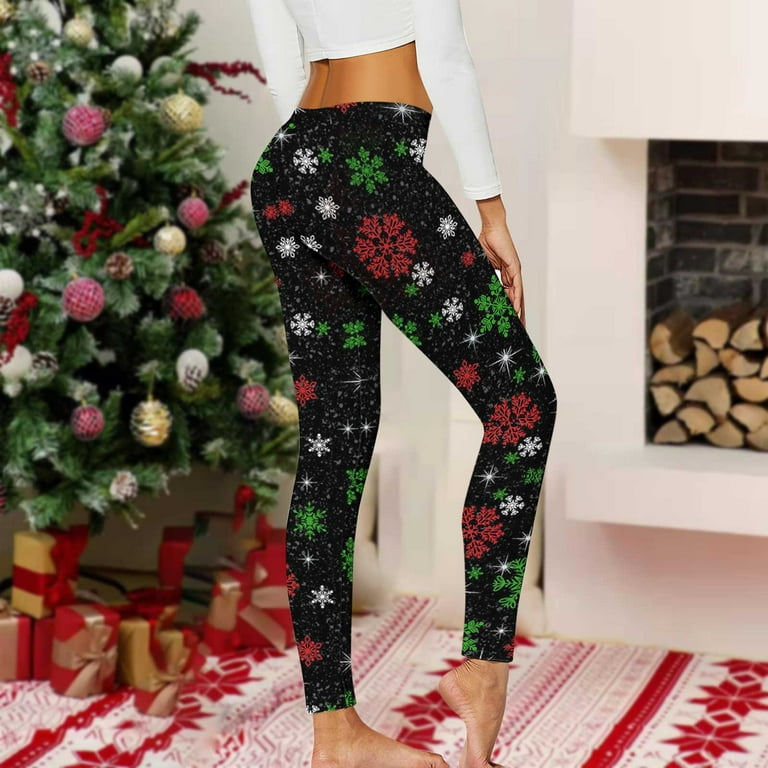 EQWLJWE Christmas Artwork Print Women's High Waist Fashion Capri Leggings  Skinny Pants for Yoga Running 