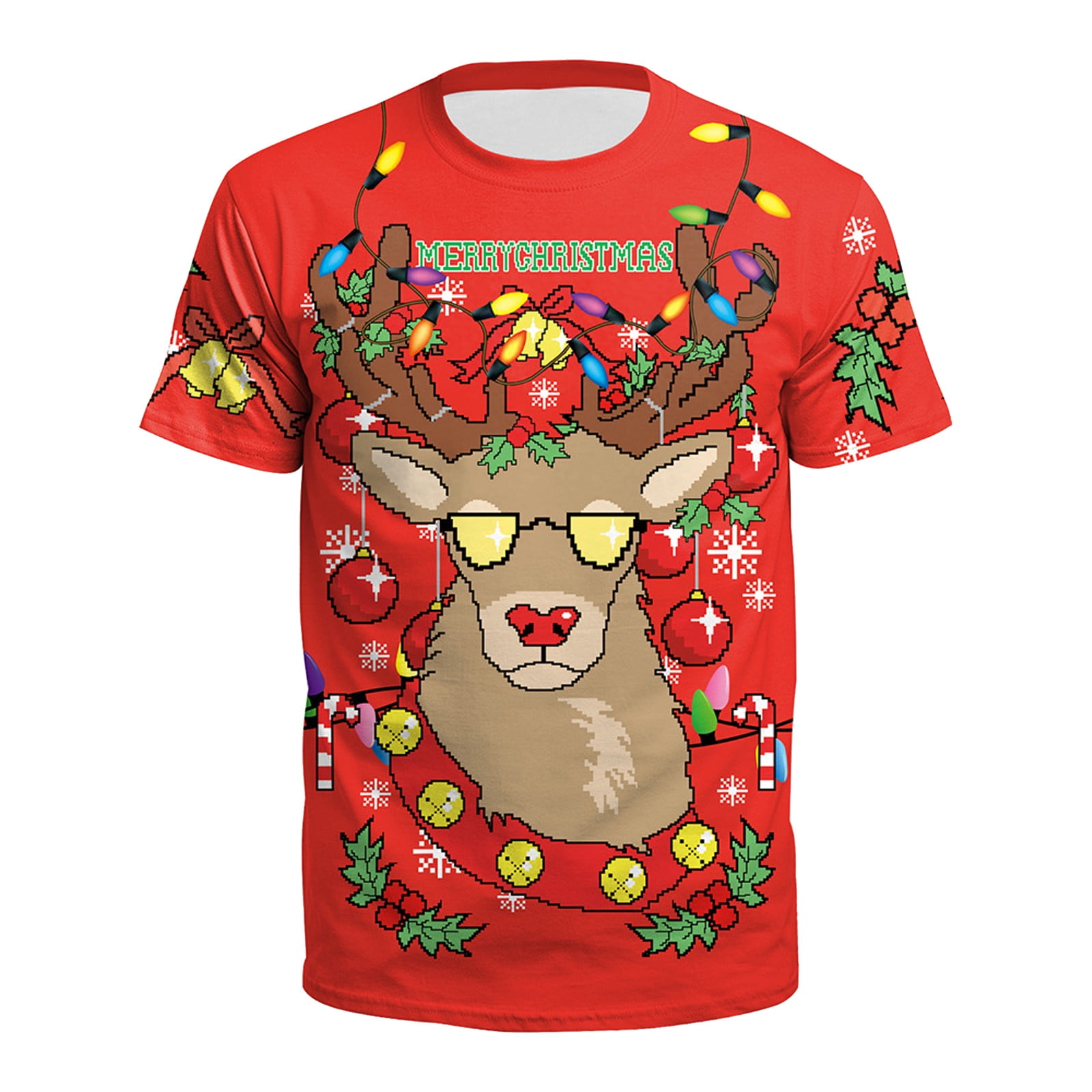 EQWLJWE Christmas Short Sleeve Tshirts for Mens, Xmas Print Designer Costumes Funny Graphic