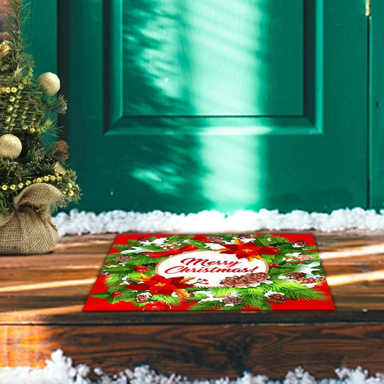 Eqwljwe Christmas Tree Indoor Doormat Entryway Door Rug Non Slip Absorbent Mud Trapper Mats, Inside Floor Mats, Soft Machine Washable Small Rugs Door