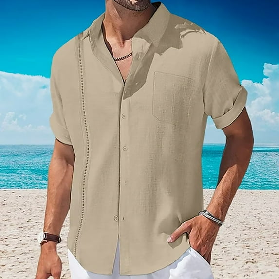 EQWLJWE Compression Shirt for Men's Casual Shirts Stylish Solid Color Short Sleeve Lapel Collar Button Down Shirt Wrinkle Free Soft Summer Beach Tops for Party Club