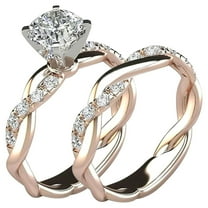 EQWLJWE Cubic Zirconia Engagement & Wedding Ring Set, Size 5-10, 14K Rose Gold, 2-Count