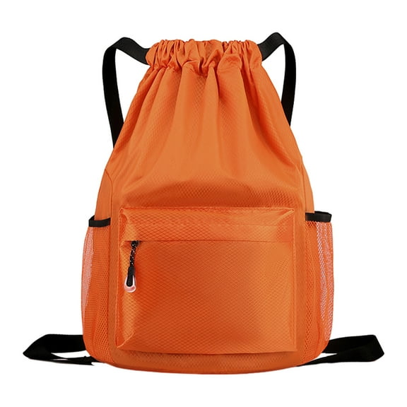 EQWLJWE Drawstring Backpack Gymbag Waterproof Sports Sackpack with Mesh Pockets Gym Sack for Women Men Lightweight String Bag for Camp Soccer Swim, Orange