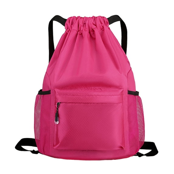 EQWLJWE Drawstring Backpack Gymbag Waterproof Sports Sackpack with Mesh Pockets Gym Sack for Women Men Lightweight String Bag for Camp Soccer Swim, Pink