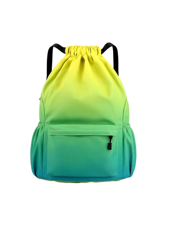 Drawstring Backpack for Men Women Sports Gym Bag Gradient Large Capacity Waterproof String Beach Backpack for Football Basketball (Yellow)