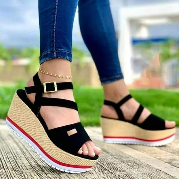 EQWLJWE Dress Sandals for Women's Platform Sandals Casual Summer Comfortable Soft Sole High Heeled Wedges with Adjustable Buckle for Daily Life
