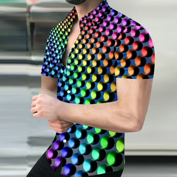 EQWLJWE Dress Shirt for Men's Geometric Beach Shirts Casual Button Up Short Sleeves 3D Non Positioning Printed Shirt Party Outfit Fun Holiday Costumes Gifts for Your Family