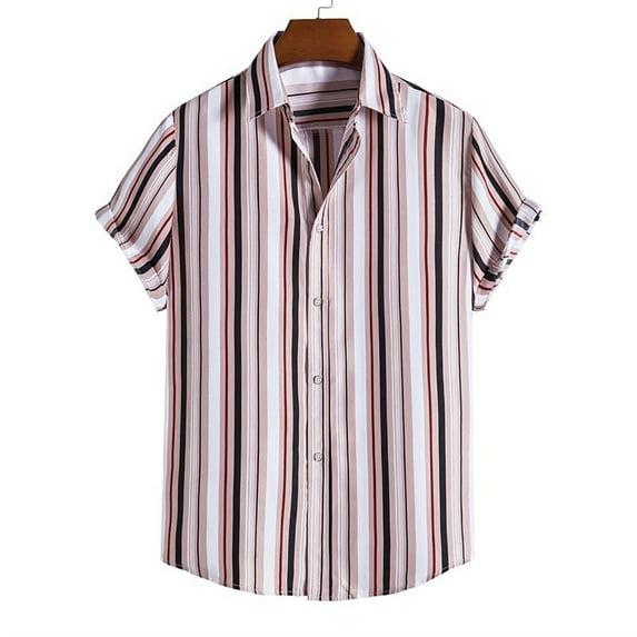 EQWLJWE Dress Shirt for Men Short Sleeve Button Down Summer Stripe Print Comfortable Loose Clothing Vacation Beach Shirts Patricks Day Gift 2024