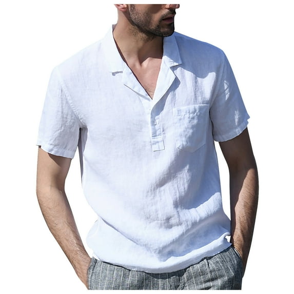 EQWLJWE Dress Shirt for Men's Summer Fun Solid Color Turn-down Collar Short Sleeve Performence Printed Button Down Casual Bowling Shirt for School