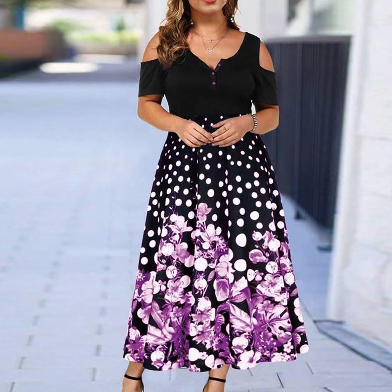 EQWLJWE Dresses For Women Plus Size Cold Shoulder Dress Women