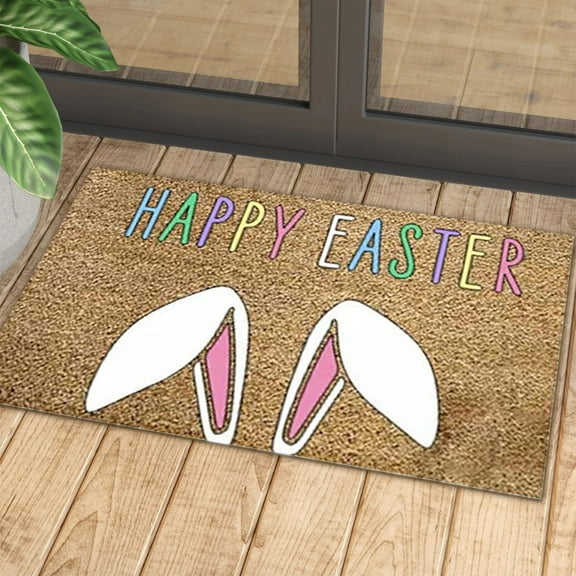 EQWLJWE Easter Bunny Door Mat Easter Entry Doormat Easter Door Rug Blanket Holiday Non-Slip Welcome Mat Indoor Outdoor for Home Entrance Front Door Porch Easter Decoration, 23.6" X 15.7"
