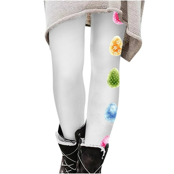 EQWLJWE Easter Day Workout Leggings for Women Girls Easter Colorful Eggs Printed Gym Slim Fit High Waisted Activewear Yoga Pants Trousers(White,XL)