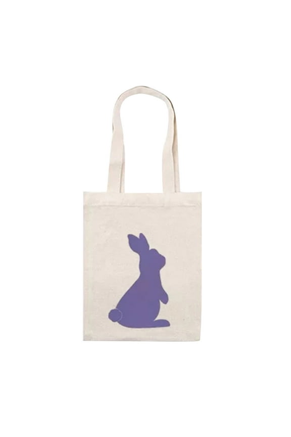 Easter Tote Bags Large Multicolor Bunny Floral Canvas Grocery Shopping Bags Cute Reusable Festival Gift Goodie Bags for Easter Spring Party Supplies ,9.05"×6.69"(Purple)