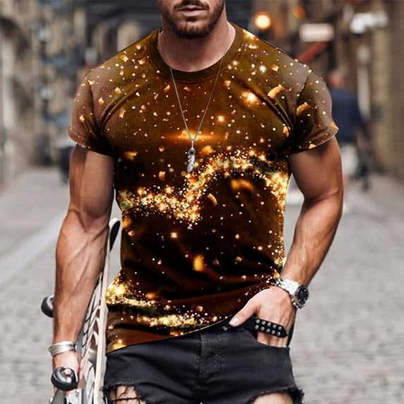 EQWLJWE Fashion Mens T Shirt Men Casual Round Neck Valentine's Day 3D Digital Printing Pullover Fitness Sports Shorts Sleeves T Shirt Blouse