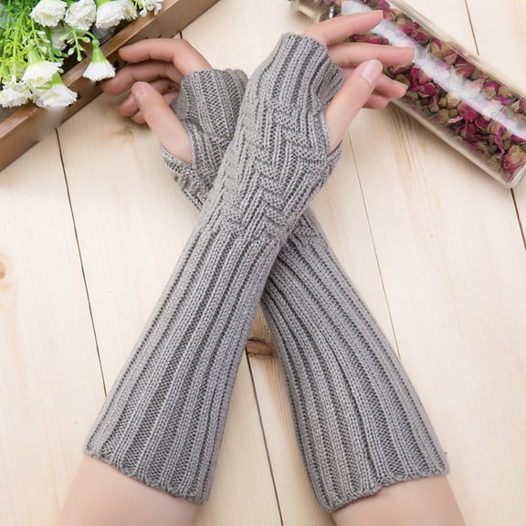 EQWLJWE Fashion Unisex Semi-Long Gloves Knitted Fingerless Winter Gloves Soft Mitten GY Gloves Holiday Clearance