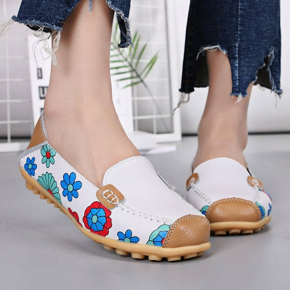 EQWLJWE Fashion Women Ankle Strap Summer Printing Slip-on Sneaker Flats Shose Women's Flat Shoes Holiday Clearance
