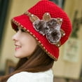 thumbnail image 1 of EQWLJWE Fashion Women Lady Winter Warm Crochet Knitted Flowers Decorated Ears Hat RD Plush Hat Holiday Clearance, 1 of 2