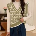 thumbnail image 1 of EQWLJWE Fashion Women's Knitted Printed Long Sleeve Sweaters V-Neck Ladies Vest Top Women's Sweater Holiday Clearance, 1 of 4