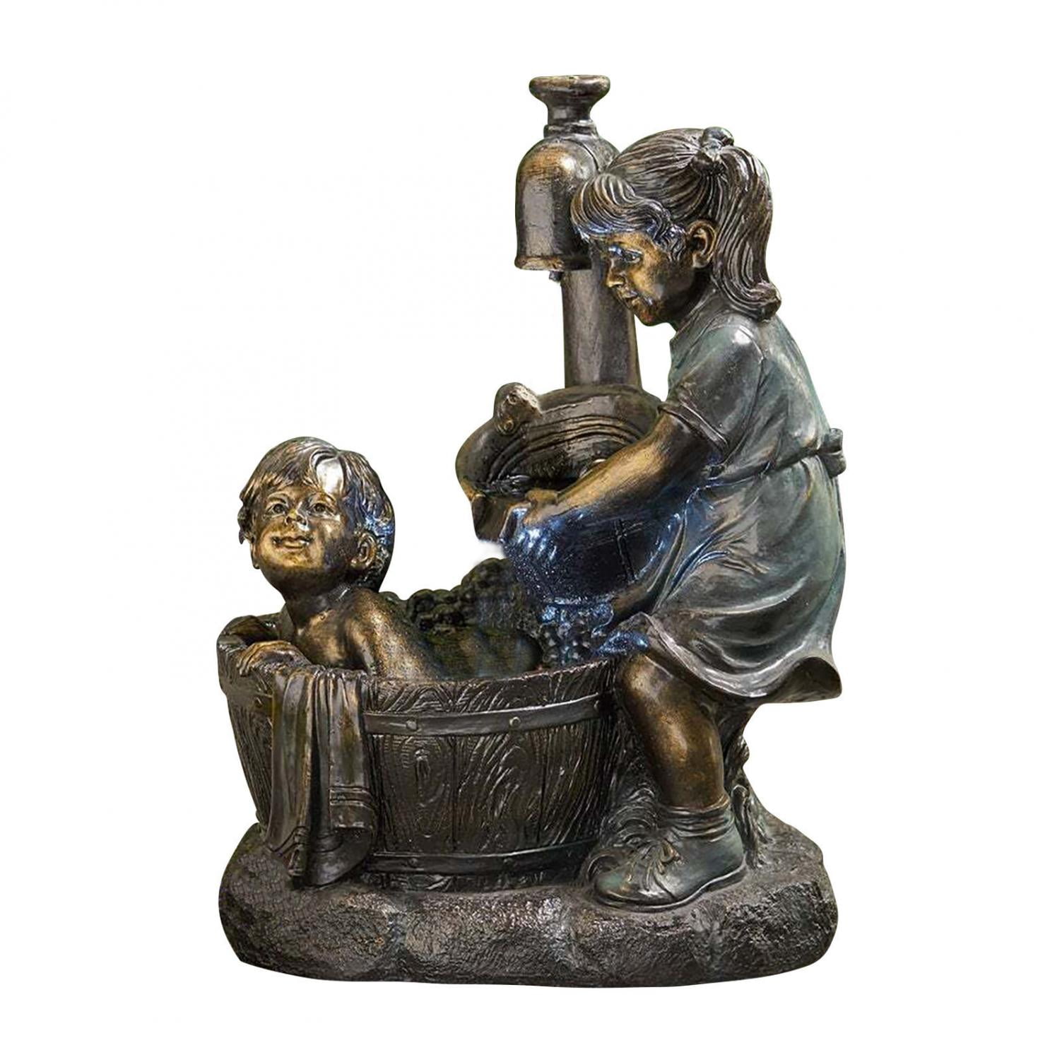 EQWLJWE First Kiss Resin Garden Statue, Little Girl and Boy Kissing