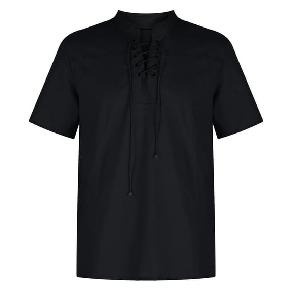 EQWLJWE Fishing Shirts for Men's Casual Solid Color Short Sleeve Stand Collar Drawstring Shirts Loose Fit Dress Shirts for Going Out