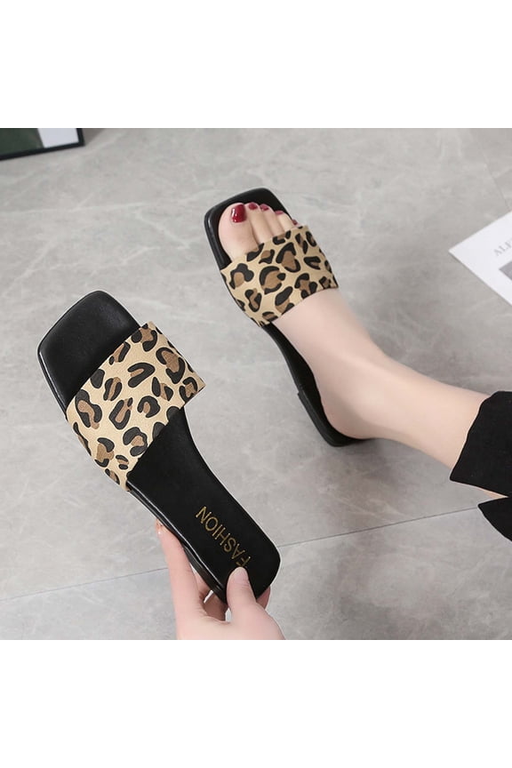 Flat-bottomed Leopard Print Slip-on Women's Casual Beach Sandals And Slippers Women's Sandals Holiday Clearance