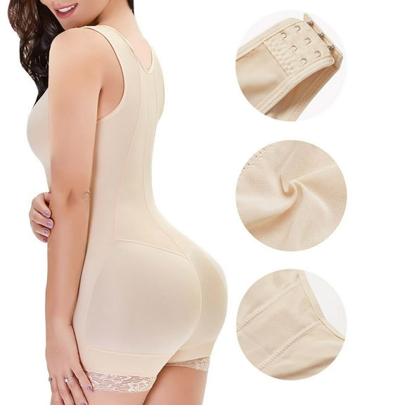 EQWLJWE Full Body Shaper for Women Casual Sleeveless Front Zipper Waist Trainer Bodysuit Shapewear Butt Lifter Shorts for Postpartum Recovery Work Out Beige(S-6Xl)