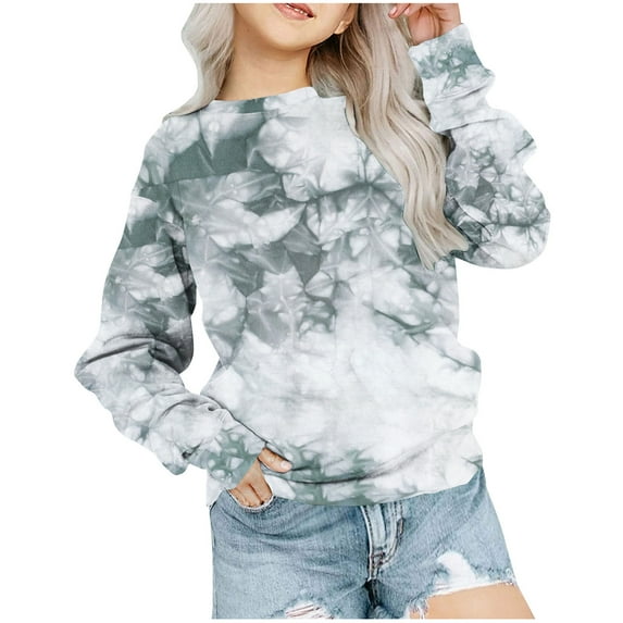 EQWLJWE Girls Casual Tie Dye Crewneck Long Sleeve Sweaters Loose Fashion Tops Gray for 1-2 Years
