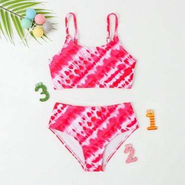 EQWLJWE Girls Two Piece Swimsuit Spaghetti Strap Bikini Swimwear Kids Summer Beach Bathing Suits Pink for 6-7 Years