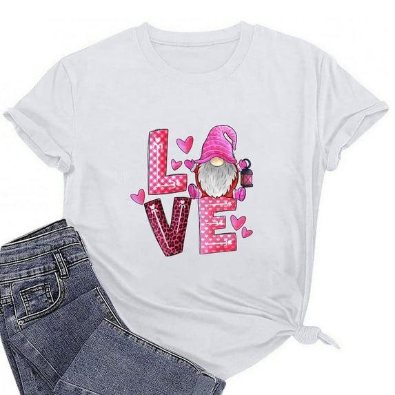 EQWLJWE Gnome Valentine's Day Love Heart Women Toddler Girl Funny T-Shirt