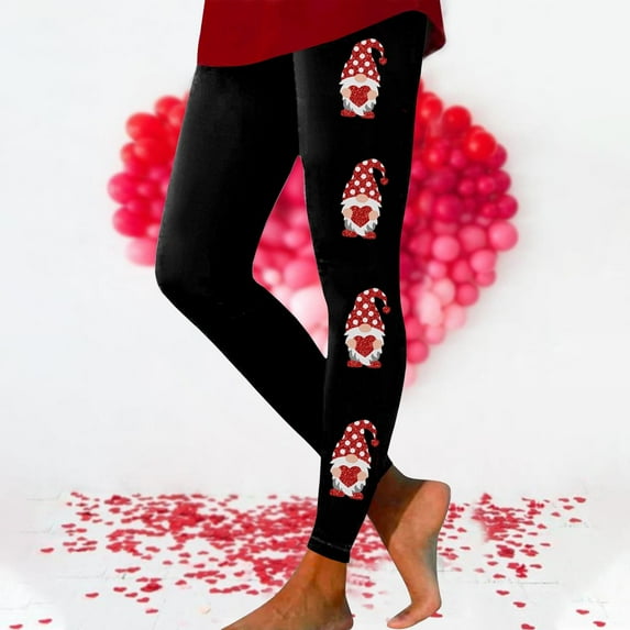 EQWLJWE Gnome Valentines Day Leggings for Women Casual Solid Color Butt Lift Pilates Pants High Waist Skinny Running Workout Gym Pants Black(S-3Xl)
