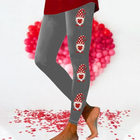EQWLJWE Gnome Valentines Day Leggings for Women Casual Solid Color Butt Lift Pilates Pants High Waist Skinny Running Workout Gym Pants Gray(S-3Xl)