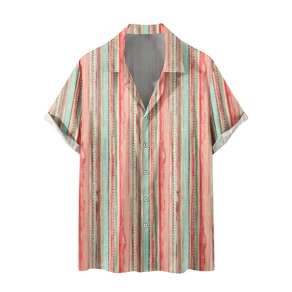 EQWLJWE Gym Shirts Men's Ethnic Style Summer 3D Non Positioning Print Wrinkle Free Shirts Short Sleeve Button Down Lightweight Beach Shirt for Party Club