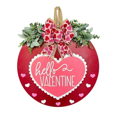 EQWLJWE Happy Valentine's Day Welcome Door Sign 12”x12” Valentines Day Decorations Door Hanger Rustic Wooden Hanging Wall Plaque Sign Valentine Wreaths for Front Door Porch Farmhouse Gifts