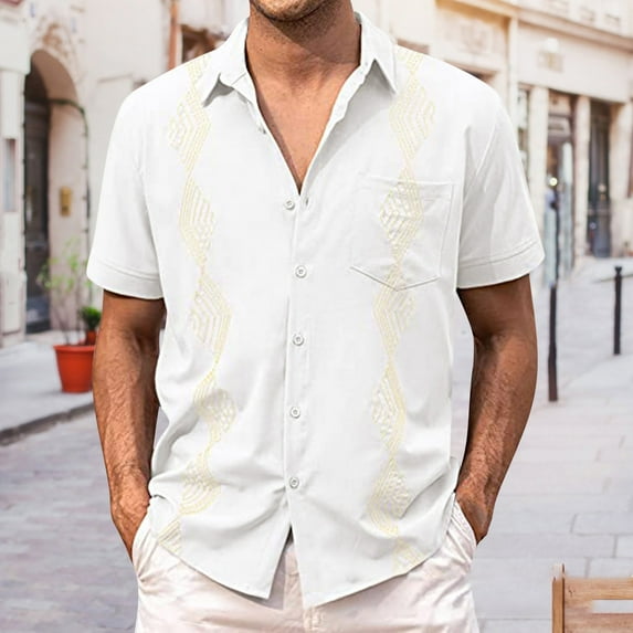 EQWLJWE Hawaiian Shirts for Mens 2024 Trendy Vintage Style Button Down Short Sleeve V Neck Tops Plain Summer Dress Outfits for Tennis Basketball