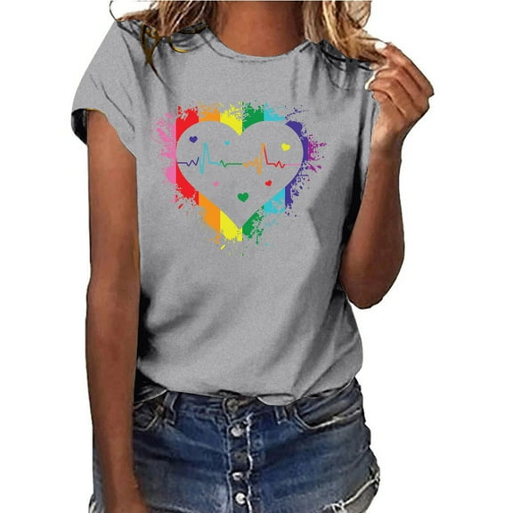 EQWLJWE Heart Shirts Tops Womens Valentine's Day T Shirt Short Sleeve Mother's Day Graphic Print Tee
