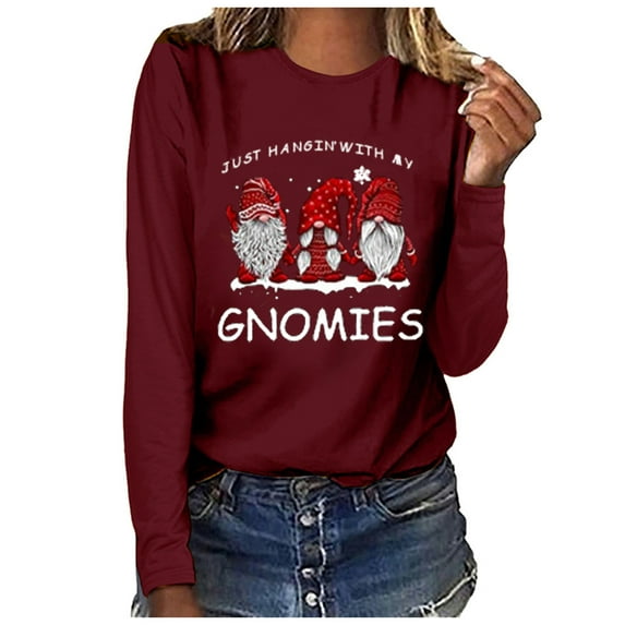 EQWLJWE Hoodies for Teen Girls Cute Gnome Print Pullover Gnome Print Long Sleeve Loose Valentine's Day Tops
