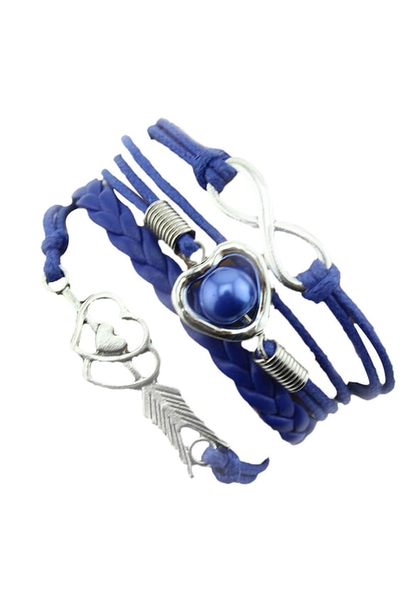 EQWLJWE Infinity Love Heart Pearl Charm Bracelet, Leather, 6.7 in