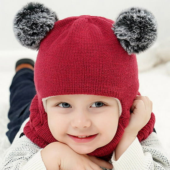 EQWLJWE Kid Baby Boy Girl Hooded scarf Caps Hat Winter Warm Knit Flap Cap Scarf Girls' Hats Holiday Clearance