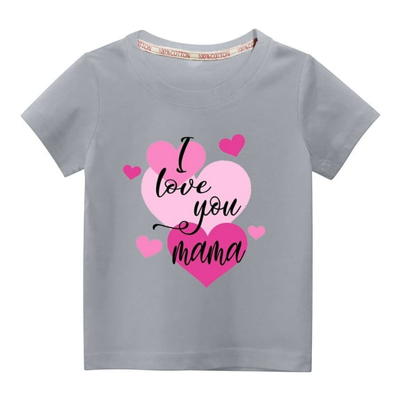EQWLJWE Kids Heart Print T Shirt Summer Round Neck Short Sleeve Tops Casual Solid Color Graphic Tees Gifts for Kids Gray 7-8 Years