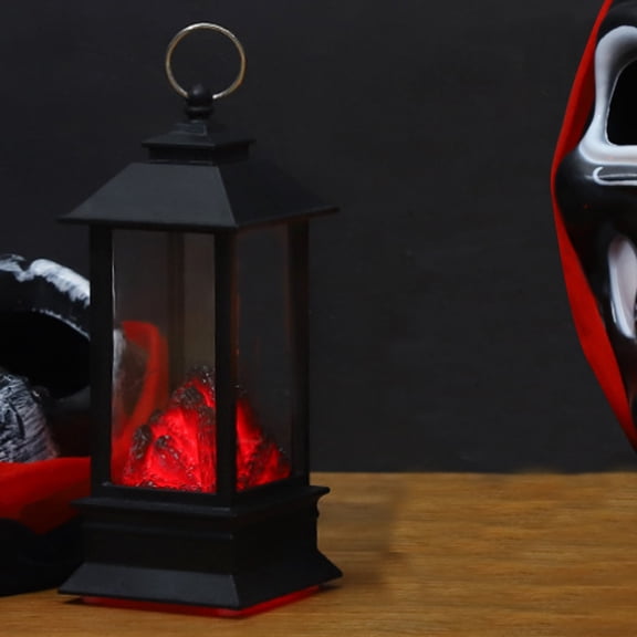 LED Fake Fireplace, Vintage Black Decorative Lanterns for Living Room Decor, Mini Metal Lantern for Home Decor, Indoor, Outdoor, Table, Fall Decor with USB/Battery Operated