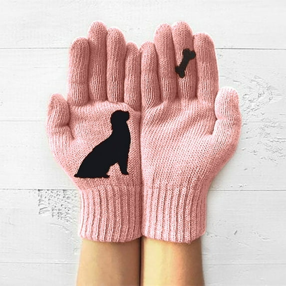 EQWLJWE Ladies Woolen Gloves Autumn And Winter Outdoor Warm Dog Bones Printing Gloves Gloves Holiday Clearance