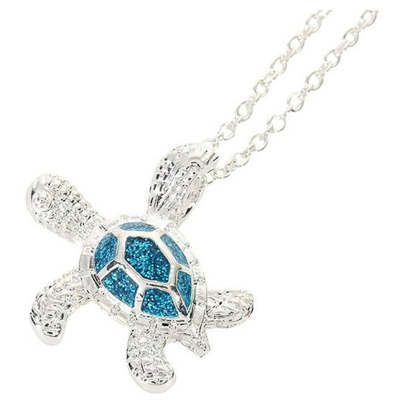 EQWLJWE Large Nautical Tropical Beach Vacation Blue Created Opal Inlay Sea Tortoise Turtle Pendant Necklace For Women Teen