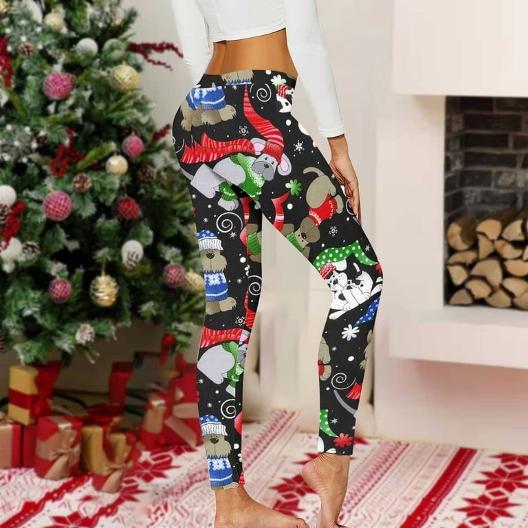 EQWLJWE Leggings for Women Christmas Womens Pants Plus Size Funny Reindeer  Santa Print Stretchy Workout Yoga Pants Holiday Xmas Pants