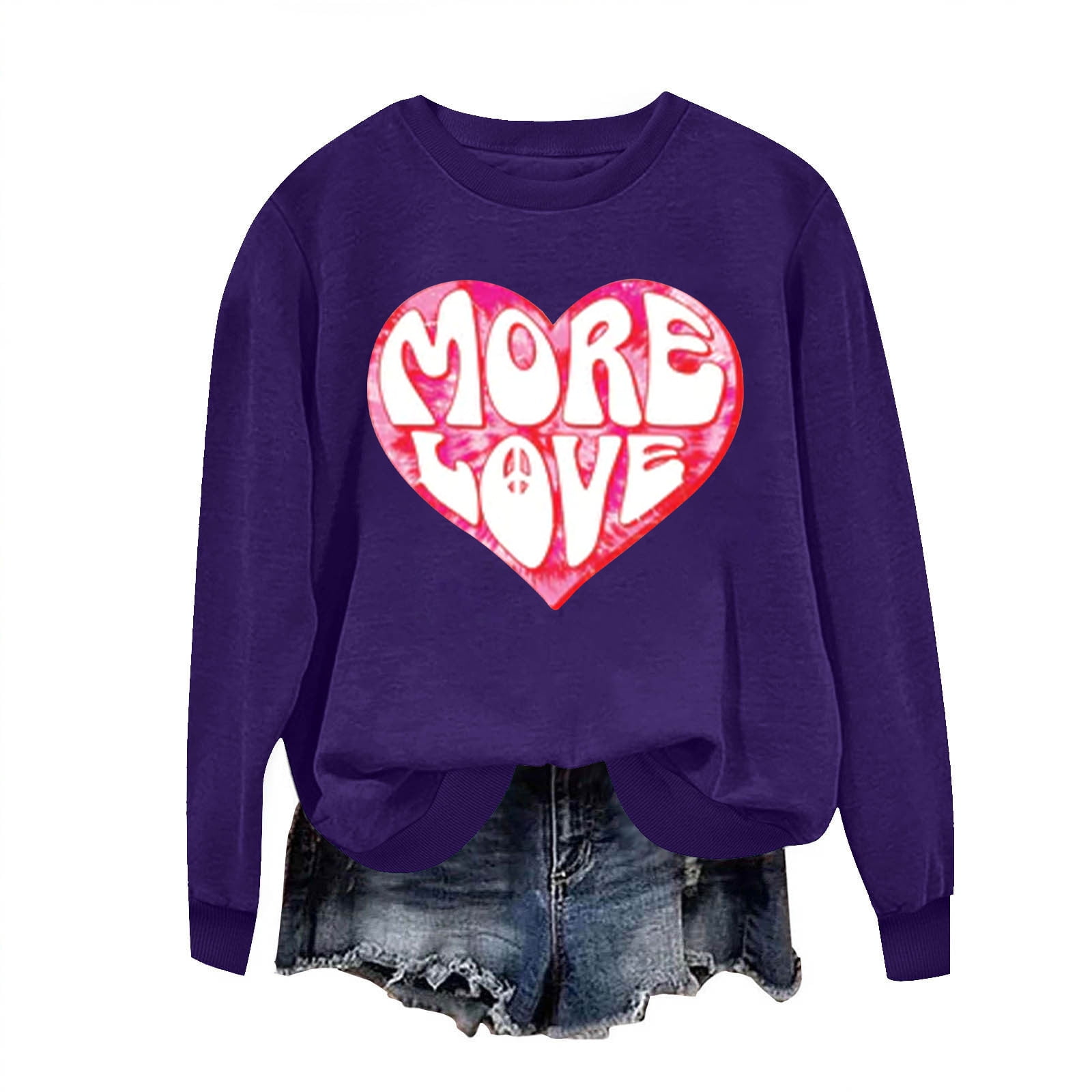 Women's 3/4 Sleeve Valentine T-Shirt - Love Heart Printed Graphic Tee For Casual Wear