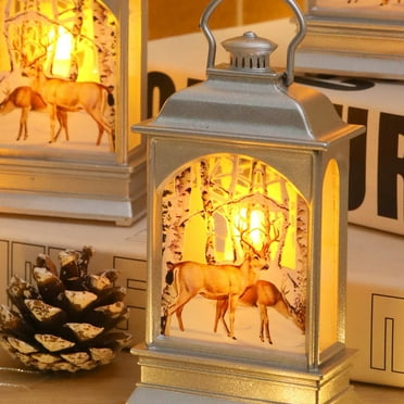 EQWLJWE Lighted Street Lamp Shaped Christmas Snow Globe Lantern, Battery Operated Reindeer with Christmas Tree Scene Glittering Hanging Water Lantern for Christmas Home Decoration Gift