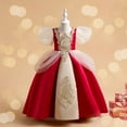 thumbnail image 1 of EQWLJWE Little Girl Satin Birthday Dress Cute Solid Color Floral Puff Sleeve Square Neck Ball Gown Prom Formal Special Occasions Princess Dress Gifts for Your Kids Red(3-12Y), 1 of 5