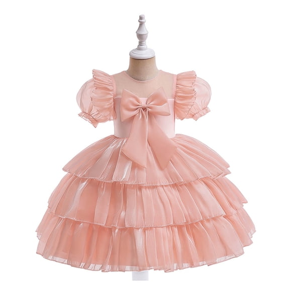 EQWLJWE Little Girls Sweet Style Birthday Dress Princess Pageant Party Puff Sleeve Ruffle Tulle Tutu Dresses Cake Smash Photo Shoot Prom Gown Festive Gifts Watermelon Red(3-10Y)