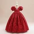thumbnail image 1 of EQWLJWE Little Girls Sweet Style Prom Ball Gown Charming Solid Color Flower Princess Dress Puff Sleeve Bridesmaid Wedding Party Maxi Dress for New Year Holiday Red(5-12Y), 1 of 5