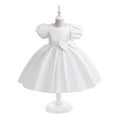 thumbnail image 1 of EQWLJWE Little Girls Sweet Wedding Dress Solid Color Puff Sleeve Bow Ruffles New Year Birthday Party Princess Gown for Stage Performance Dance White(4-12Y), 1 of 5